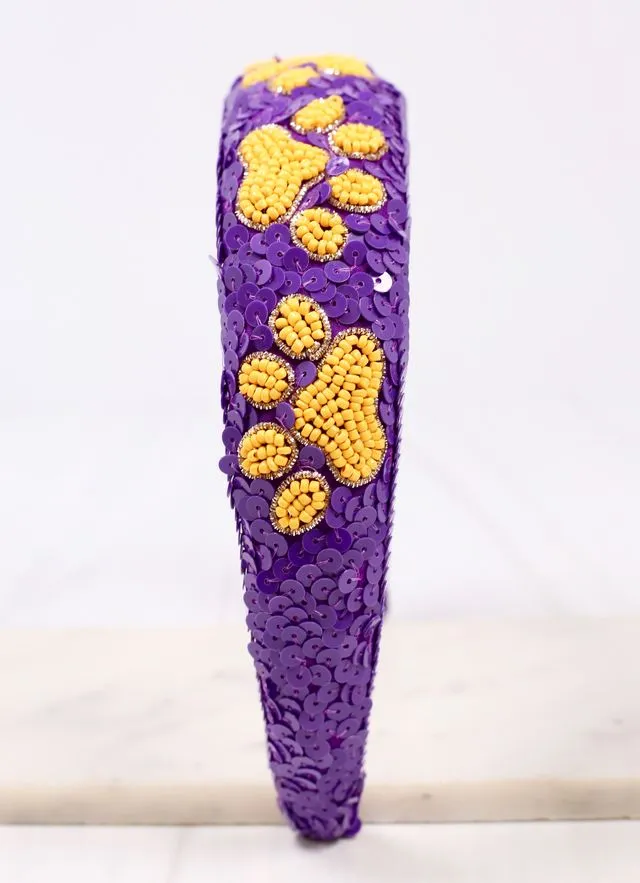 Sequin Pawty Headband PURPLE YELLOW