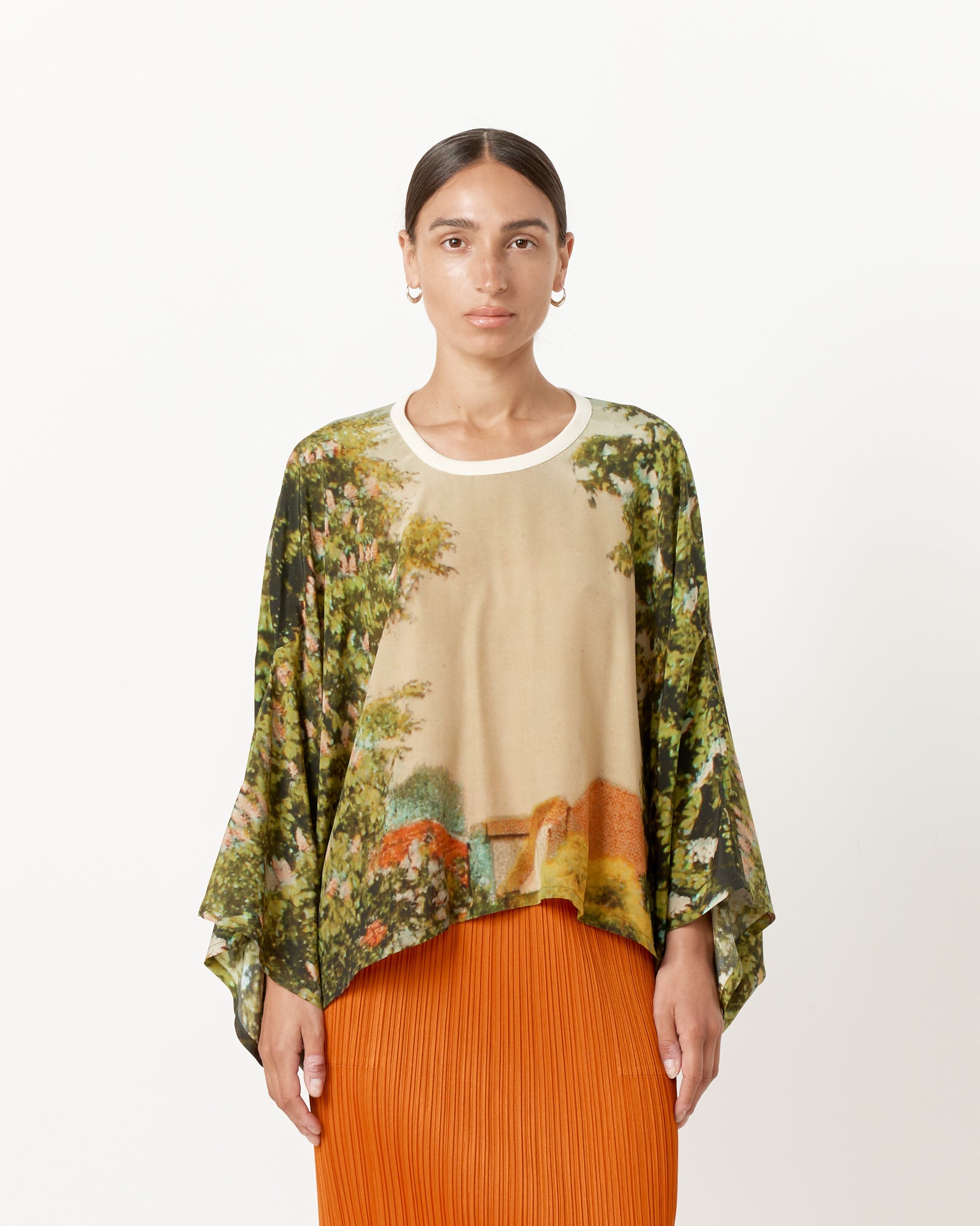 Silk Sweatshirt Wide Top in Print F