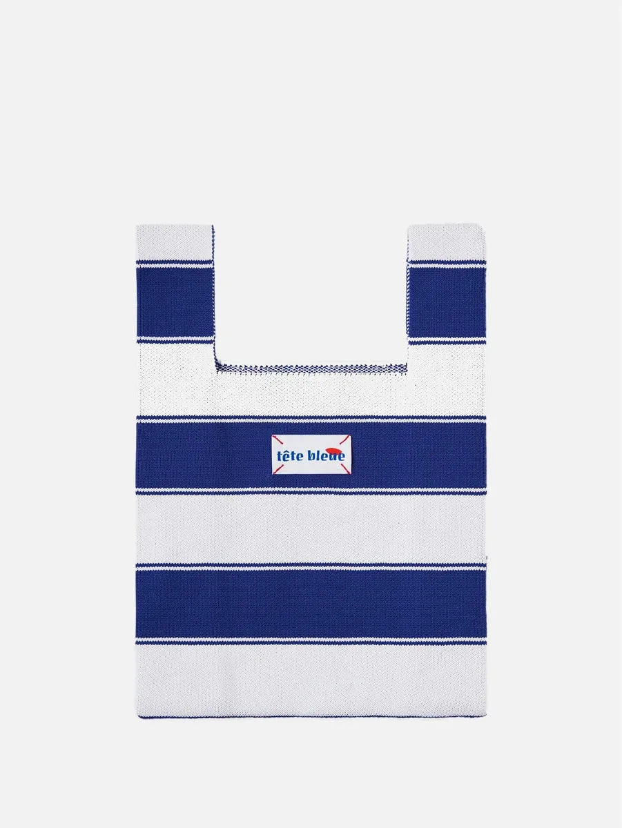 TETE BLEUE Lea Striped Knit Tote Bag - Navy