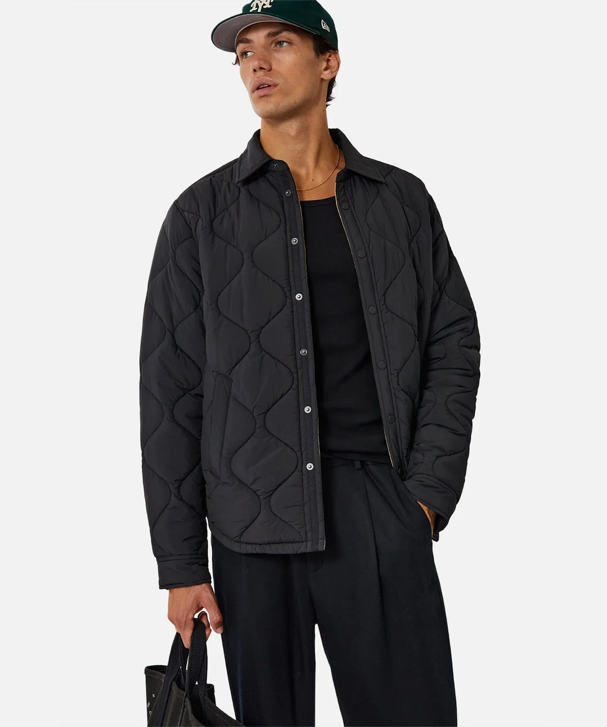 The Clinton Quilted Puffer Jacket - Black/Mustard