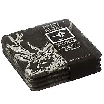 The Just Slate Company Set of 4 Hand-crafted Square Slate Coasters Country Animals | Kaleidoscope