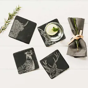 The Just Slate Company Set of 4 Hand-crafted Square Slate Coasters Country Animals | Kaleidoscope