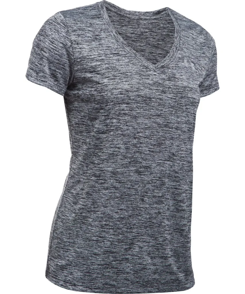 UNDER ARMOUR WOMEN'S TECH TWIST V NECK T SHIRT - BLACK