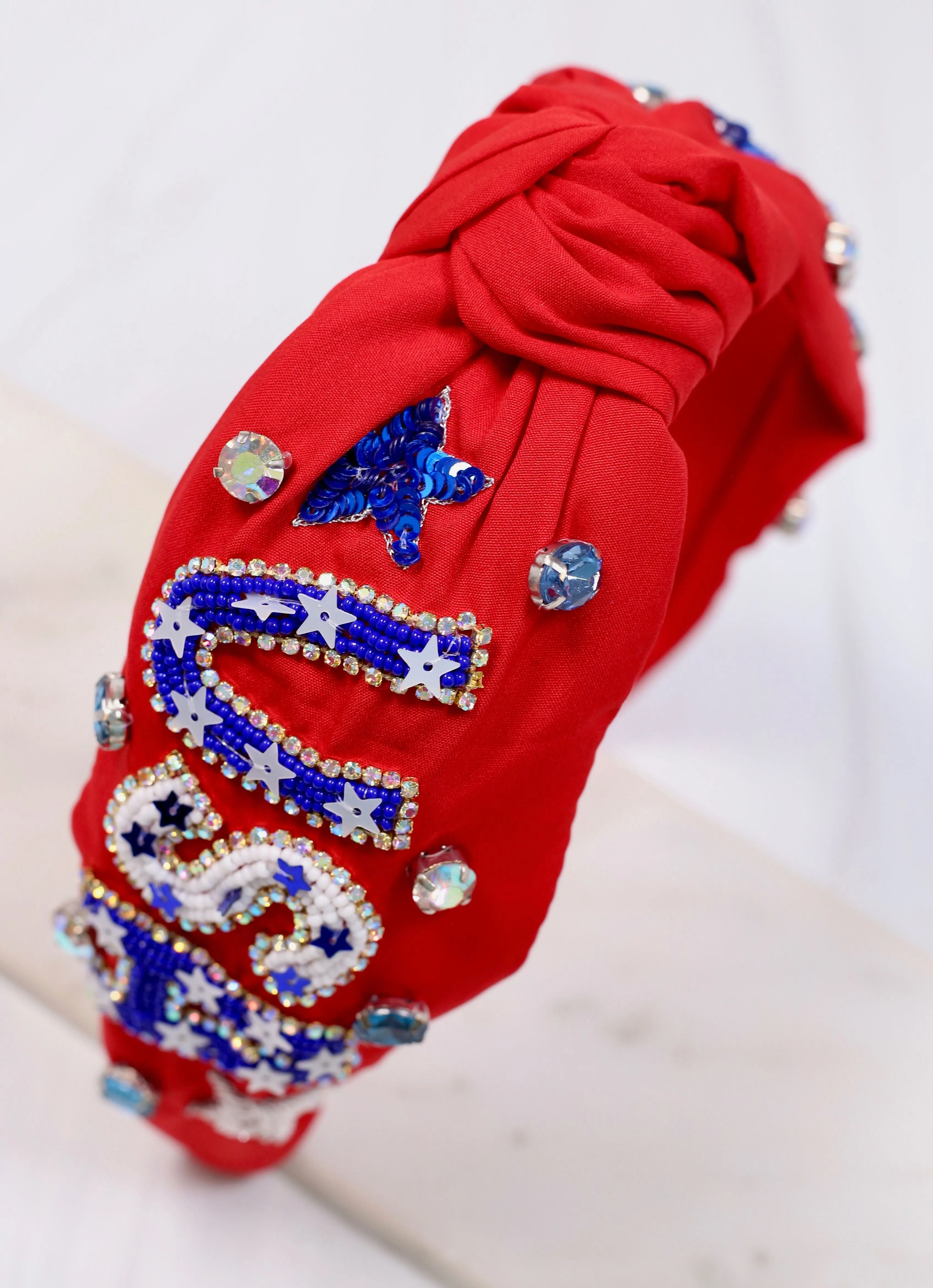 USA Embellished Headband RED