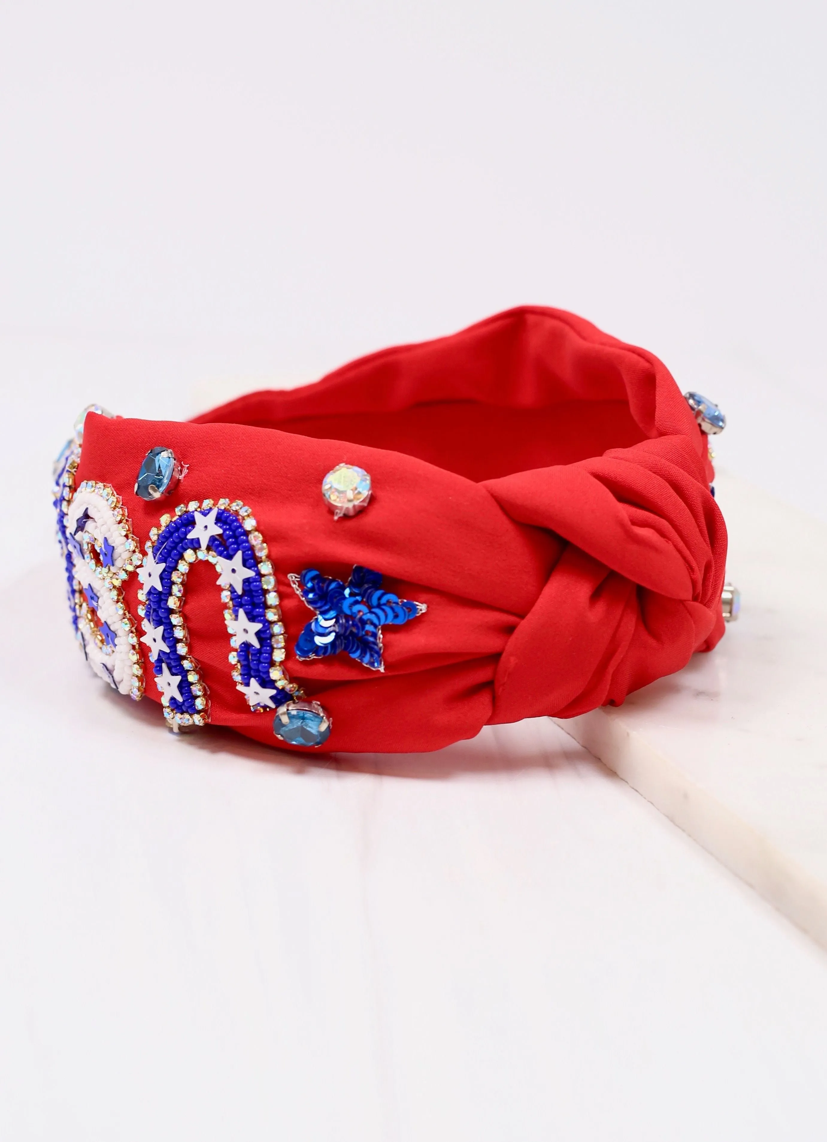 USA Embellished Headband RED