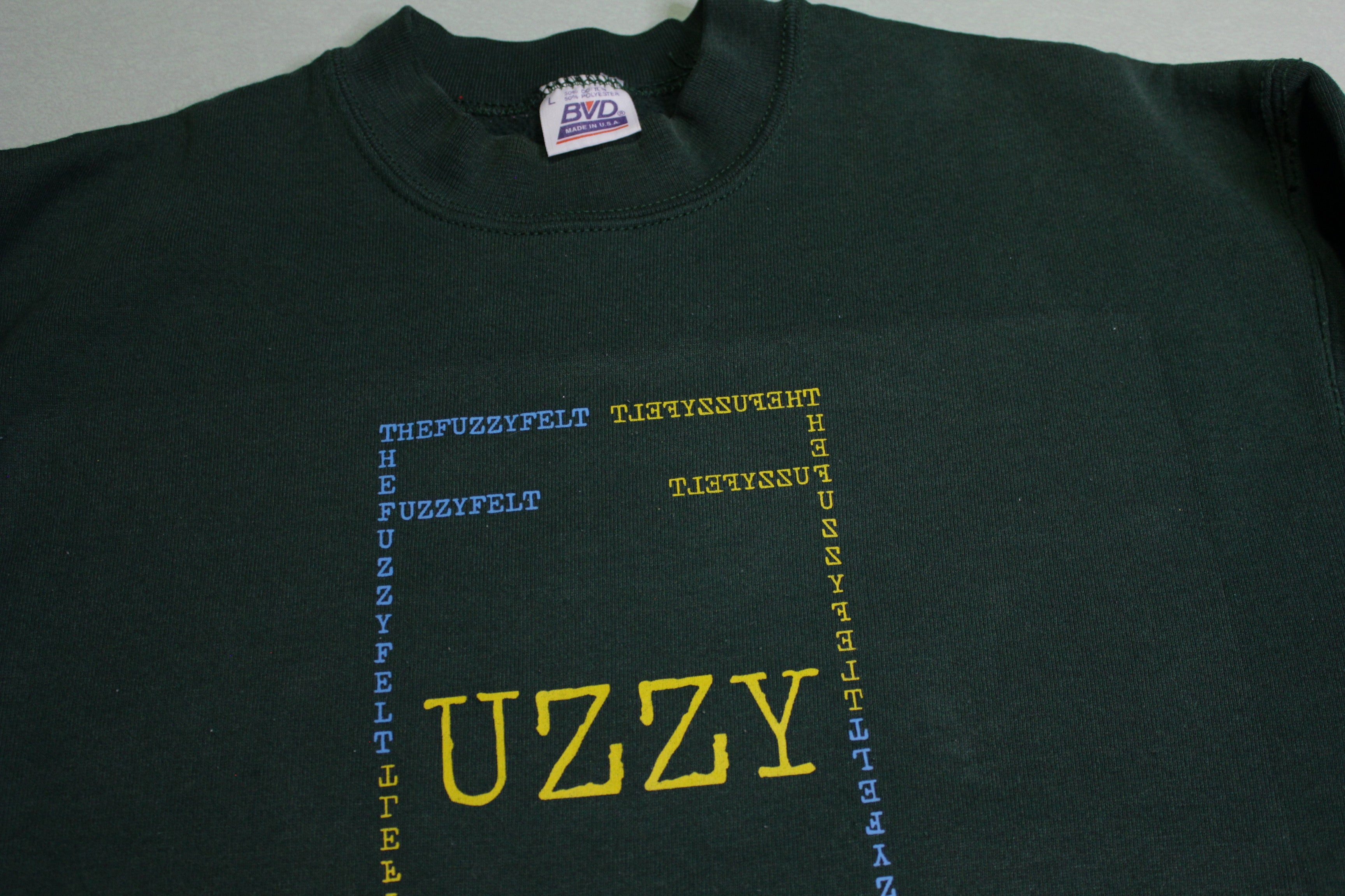 'UZZY' The Fuzzy Felt 1 of 1 Custom Crewneck Sweatshirt On A Vintage BVD Made in USA