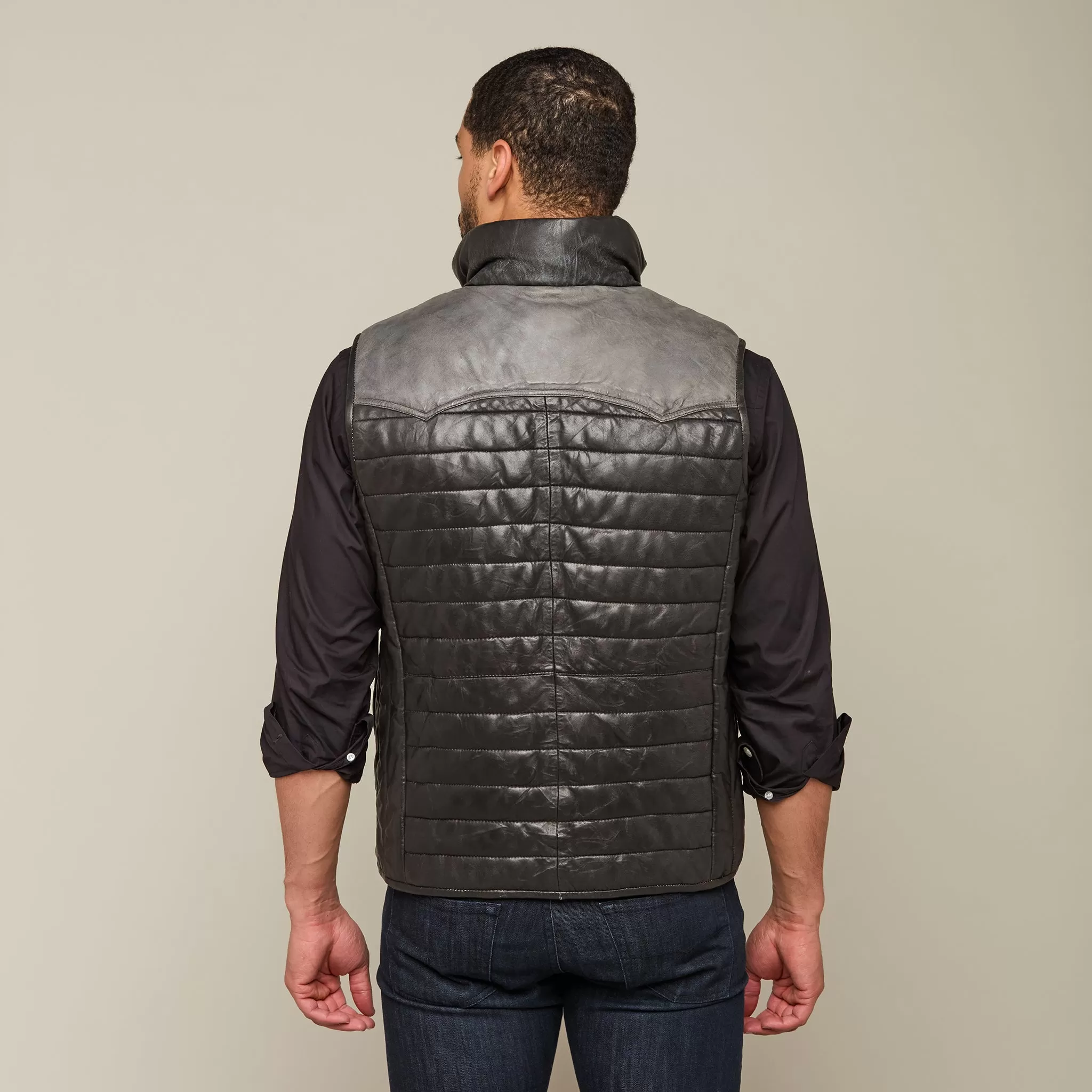 Western Yoke Leather Vest :: Black