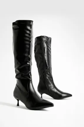 Wide Width Low Heel Pointed Toe Knee High Boots