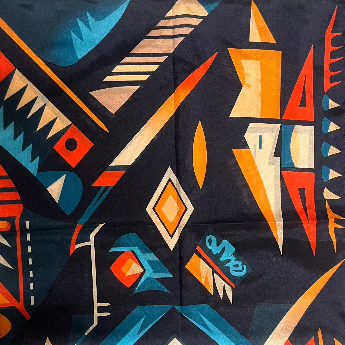 Wyoming Traders Aztec Black & Orange Print 34.5 x 34.5 Silk Wild Rag A7